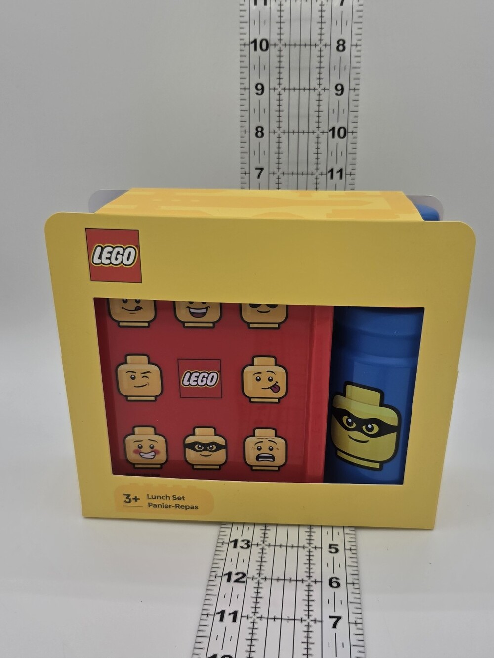 LEGO Lunch Box & 390ml Water Bottle Set Red/Blue Minifigure Heads